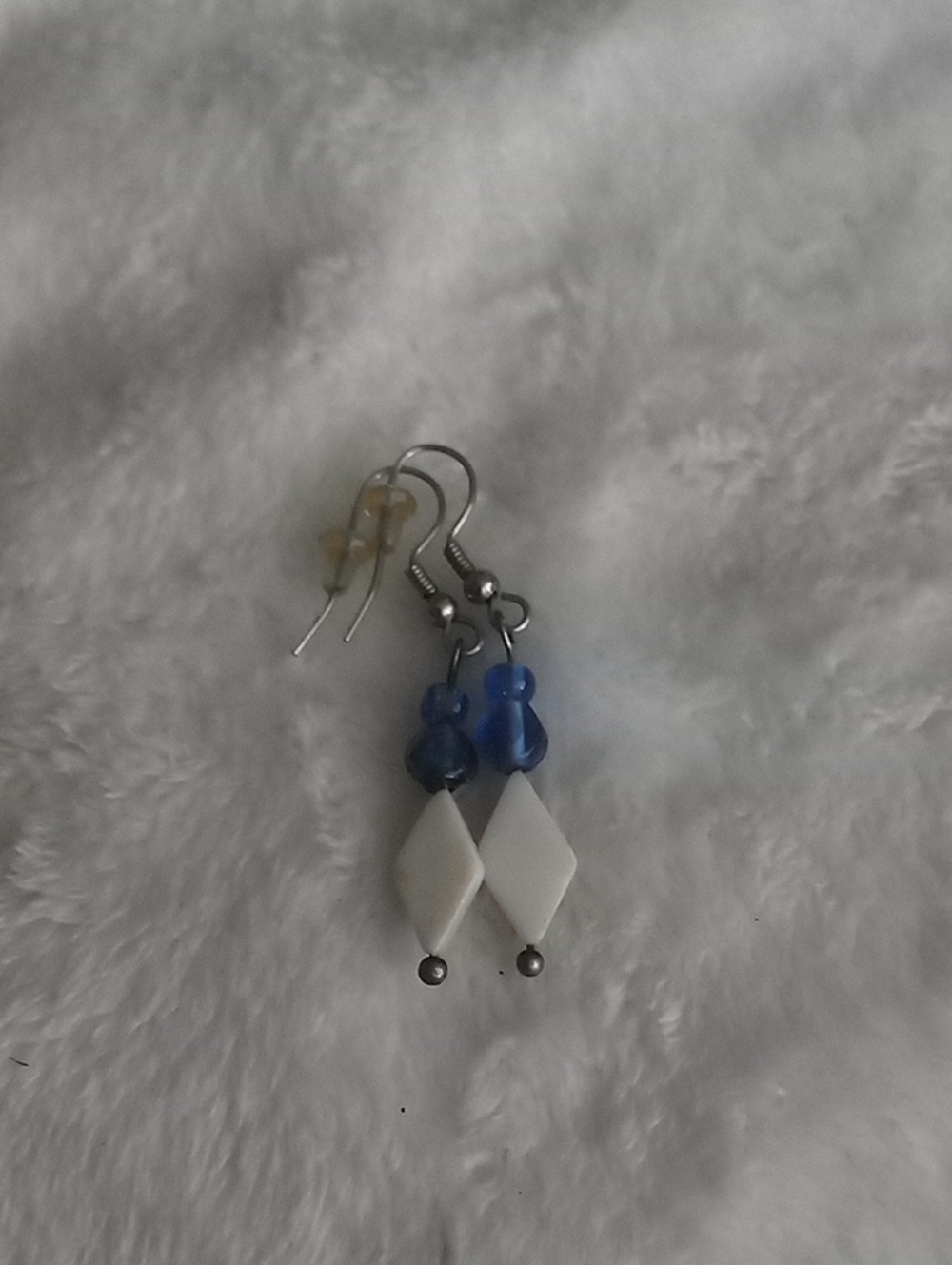 Handmade Blue and White Beaded Drop Earrings